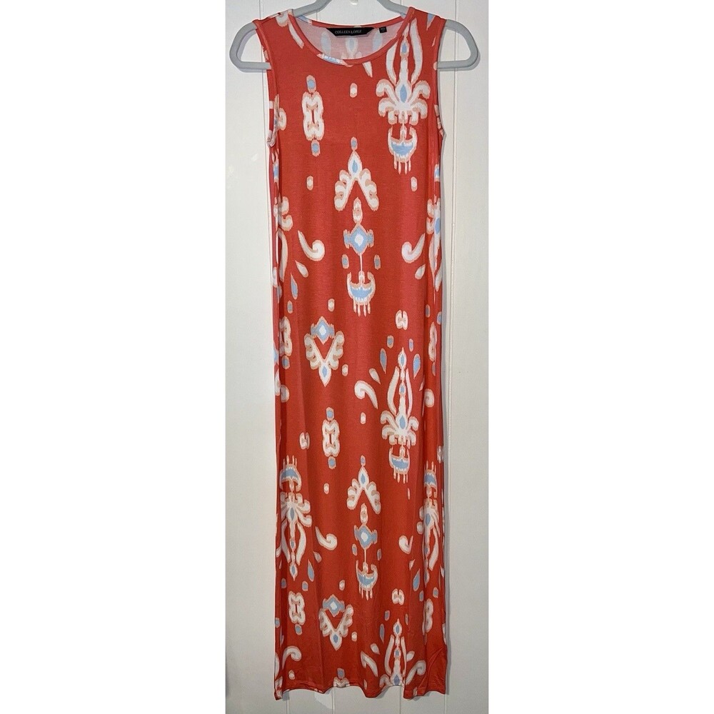 Colleen Lopez Orange Printed Ikat Maxi Dress Size XXS Calypso Coral NEW